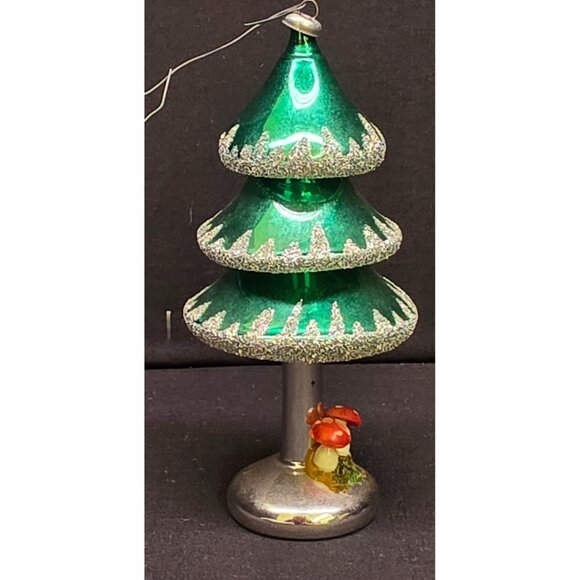 Vintage Retro De Carlini Emerald Tree Glass Christmas Ornament w Mushrooms Italy - Picture 3 of 8